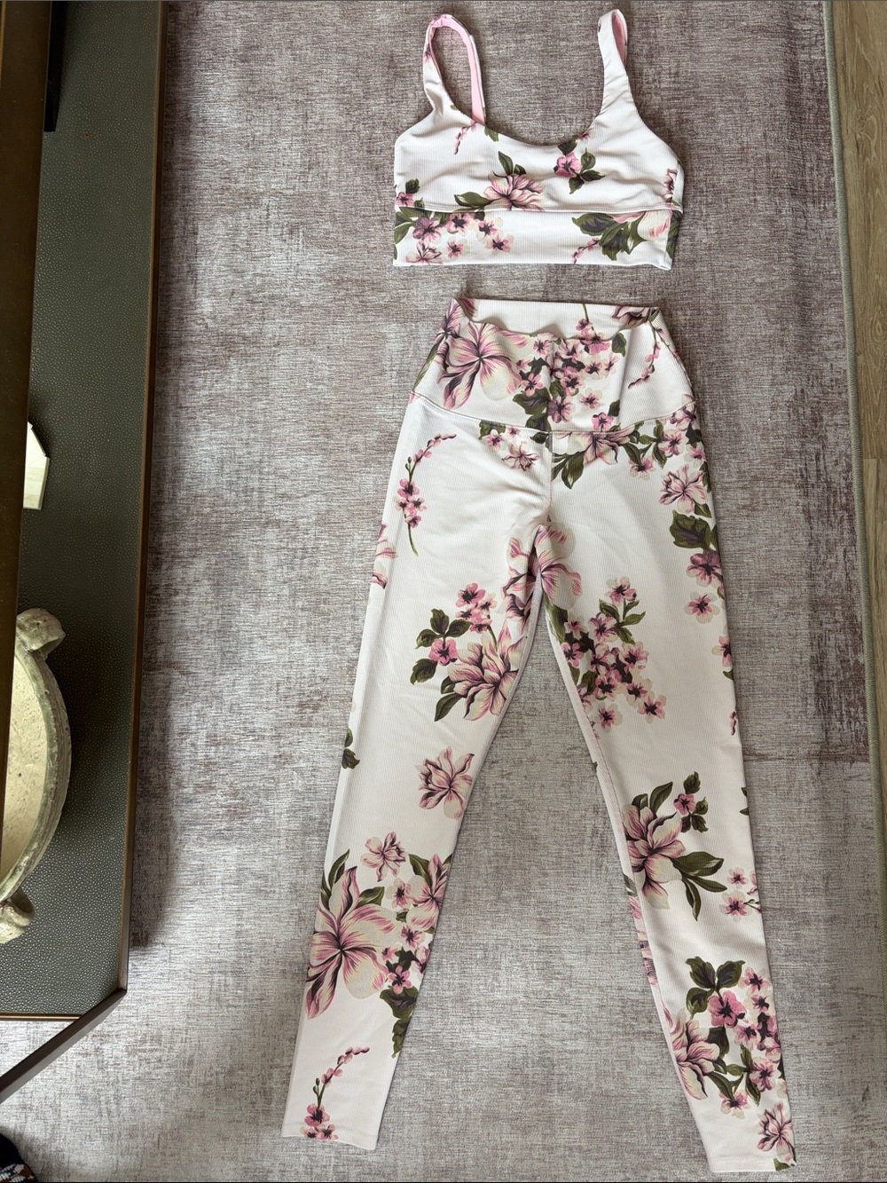 Beach Riot Ribbed Floral High-Waist Leggings & Crop Top Set - Size M